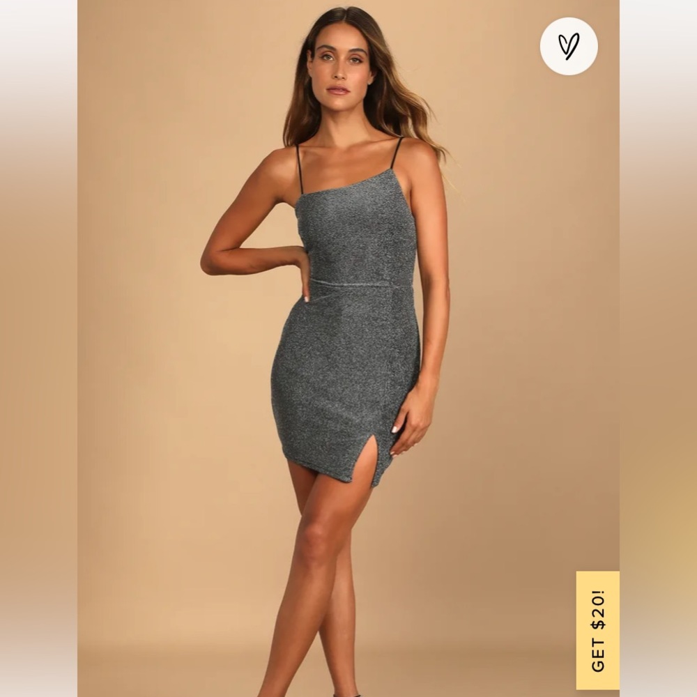 Lulu’s Silver Sparkly Asymmetrical Bodycon Mini Dress